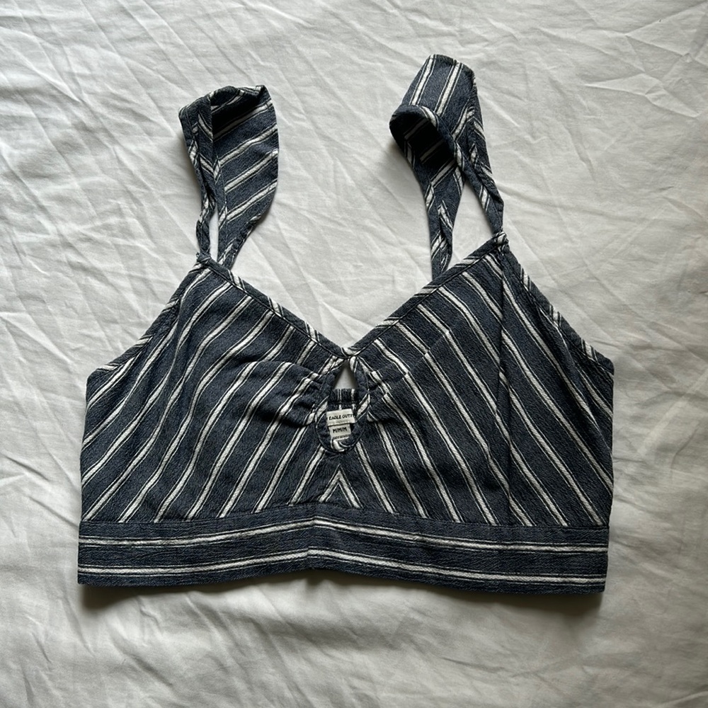 American Eagle Blue and White Striped Crop Top